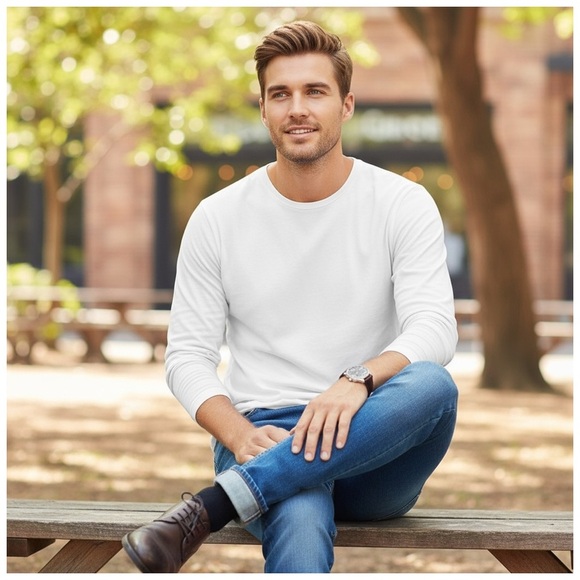 Mott & Bow Men's White Long Sleeve T-Shirt. Large - Picture 6 of 11